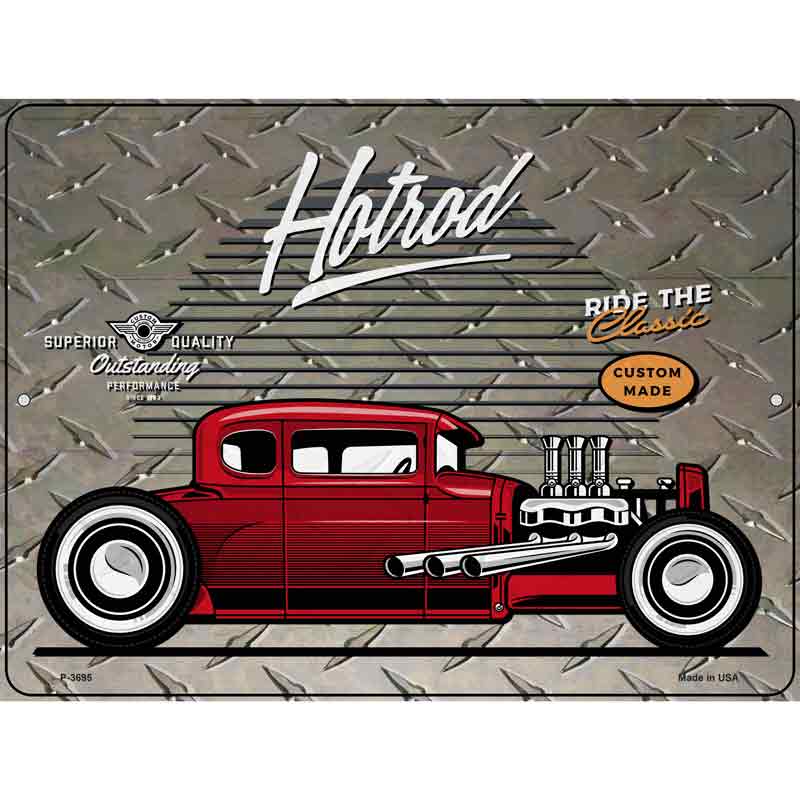 Red Hotrod Novelty Metal Parking Sign 9" x 12" (P)