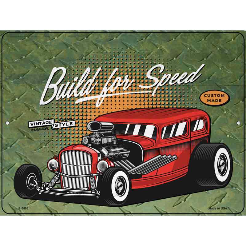 Build For Speed Red Hotrod Novelty Metal Parking Sign 9" x 12" (P)