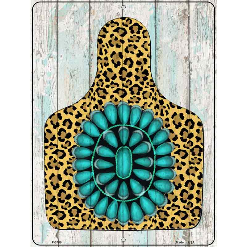 Cheetah Turquoise Ear Tag Novelty Metal Parking Sign 9" x 12" (P)