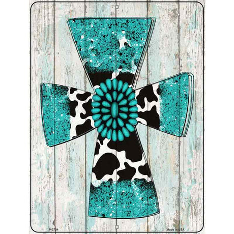 Turquoise Cross Novelty Metal Parking Sign 9" x 12" (P)