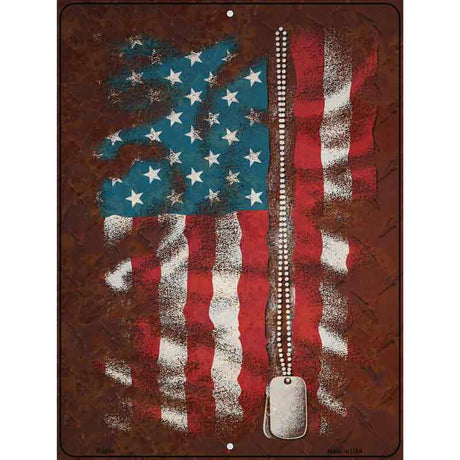 American Flag With Dog Tags Novelty Metal Parking Sign 9" x 12" (P)