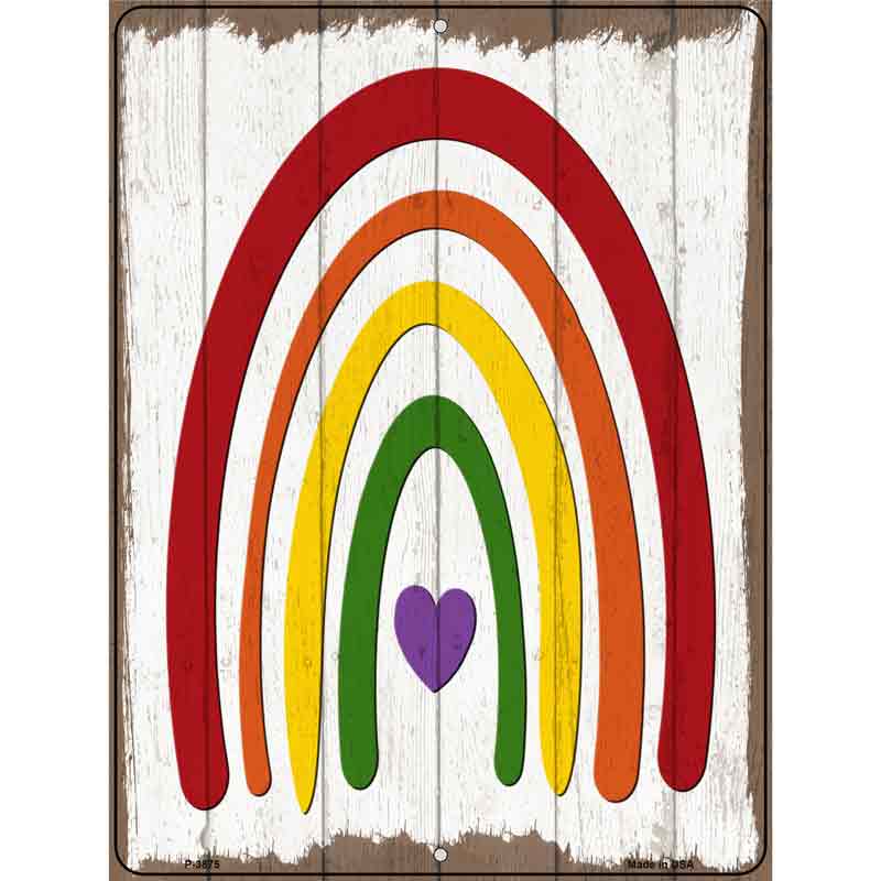 Rainbow With Heart Novelty Metal Parking Sign 9" x 12" (P)