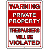 Trespassers Will Be Violated Novelty Metal Parking Sign 9" x 12" (P)