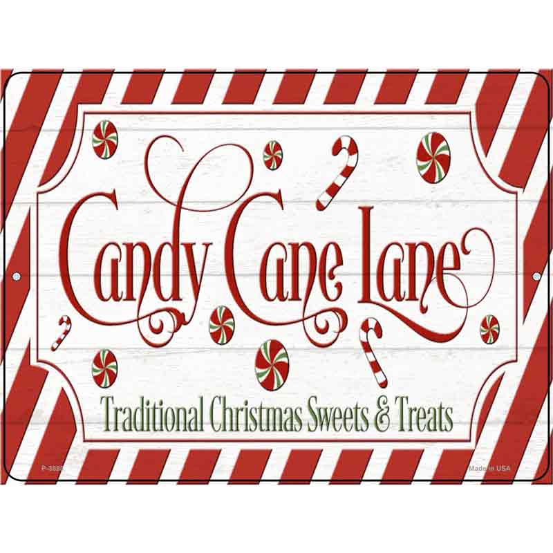 Candy Cane Lane Novelty Metal Parking Sign 9" x 12" (P)