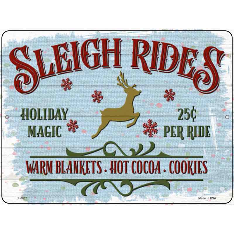 Sleigh Rides Blue Novelty Metal Parking Sign 9" x 12" (P)