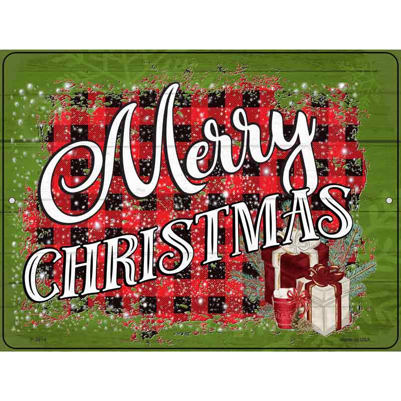 Merry Christmas Plaid Novelty Metal Parking Sign 9" x 12" (P)