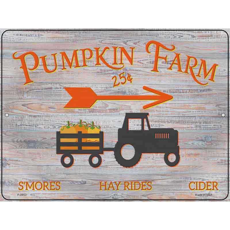 Pumpkin Farm Tractor Novelty Metal Parking Sign 9" x 12" (P)