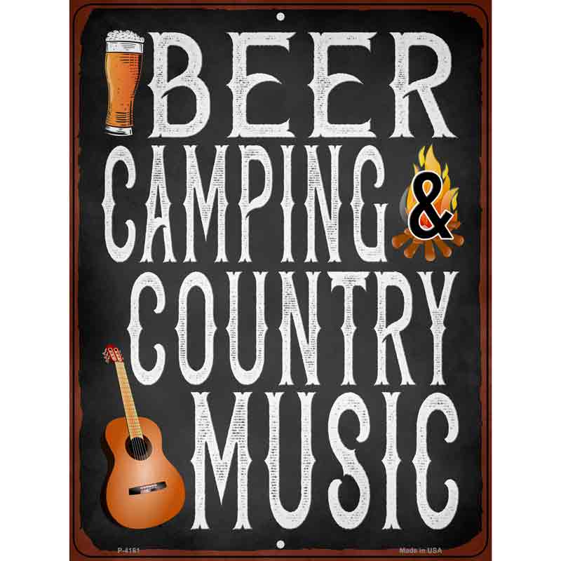 Beer Camping Country Music Novelty Metal Parking Sign 9" x 12" (P)