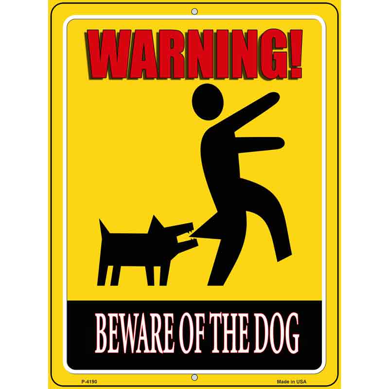 Beware of Dog Yellow Novelty Metal Parking Sign 9" x 12" (P)