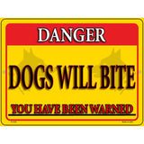 Dogs Will Bite Yellow Novelty Metal Parking Sign 9" x 12" (P)