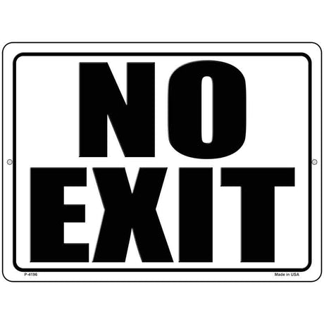 No Exit White Novelty Metal Parking Sign 9" x 12" (P)