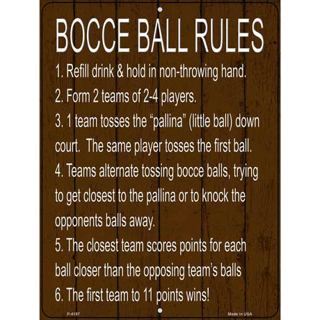 Bocce Ball 6 Rules Novelty Metal Parking Sign 9" x 12" (P)