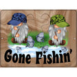 Gone Fishing Two Camo Gnomes Novelty Metal Parking Sign 9" x 12" (P)