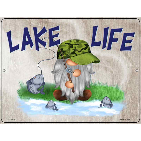 Lake Life Camo Gnome Novelty Metal Parking Sign 9" x 12" (P)