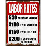 Labor Rates Watch Help Worked Novelty Metal Parking Sign 9" x 12" (P)