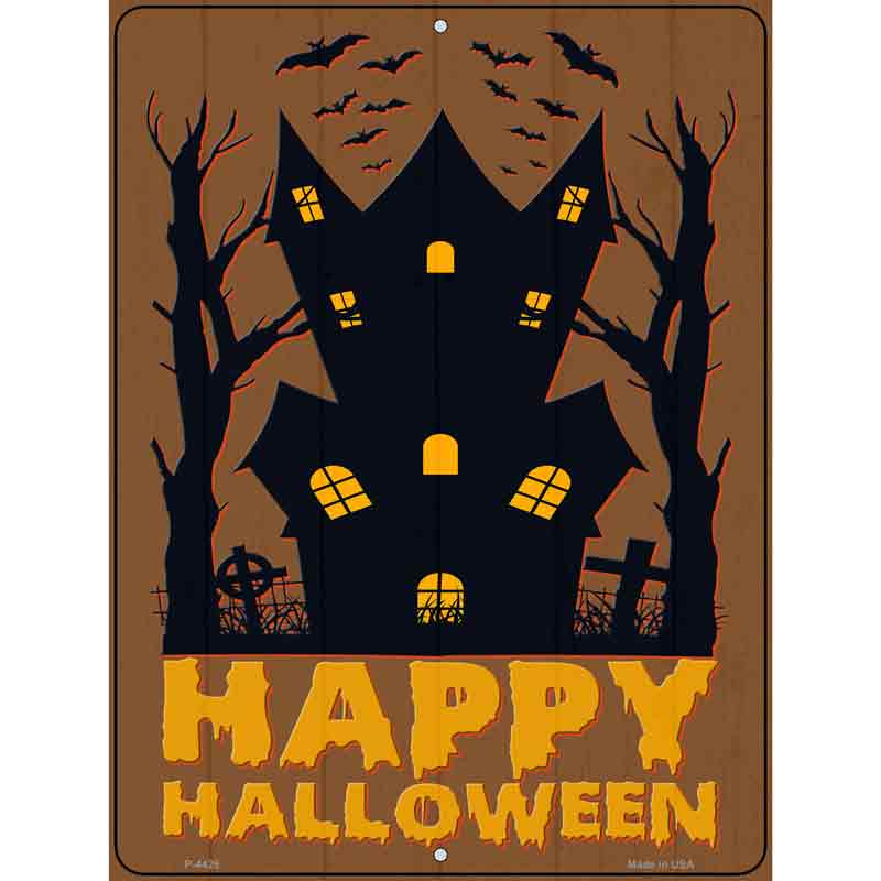 Happy Halloween Haunted House Novelty Metal Parking Sign 9" x 12" (P)