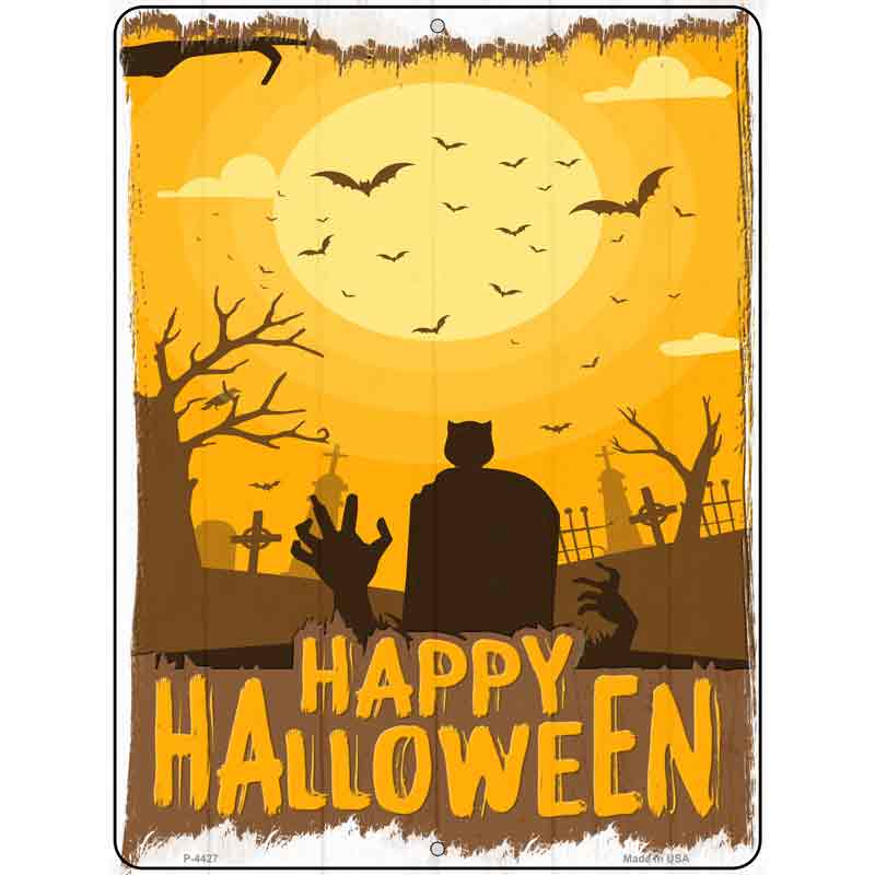 Happy Halloween Graveyard Novelty Metal Parking Sign 9" x 12" (P)