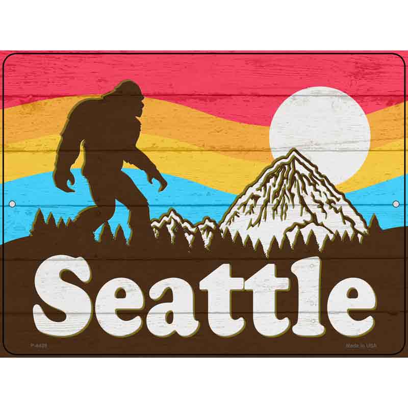 Seattle Bigfoot Silhouette Novelty Metal Parking Sign 9" x 12" (P)