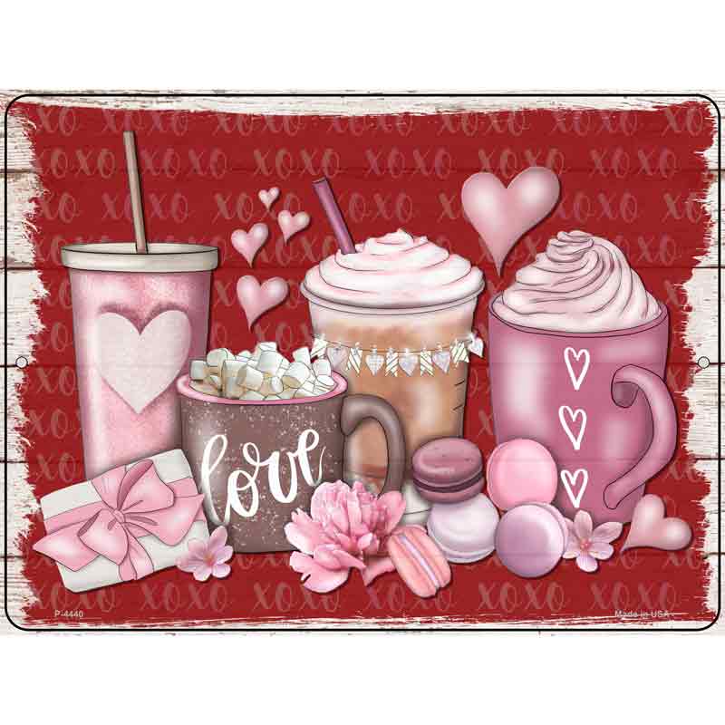 Love Coffee Hearts Novelty Metal Parking Sign 9" x 12" (P)