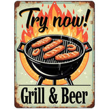 Try Now Grill and Beer Metal Novelty Parking Sign P-4453