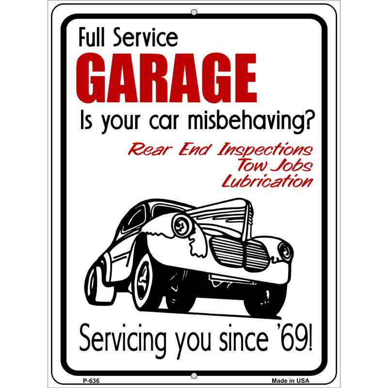 Full Service Garage Metal Novelty Parking Sign 9" x 12" (P)