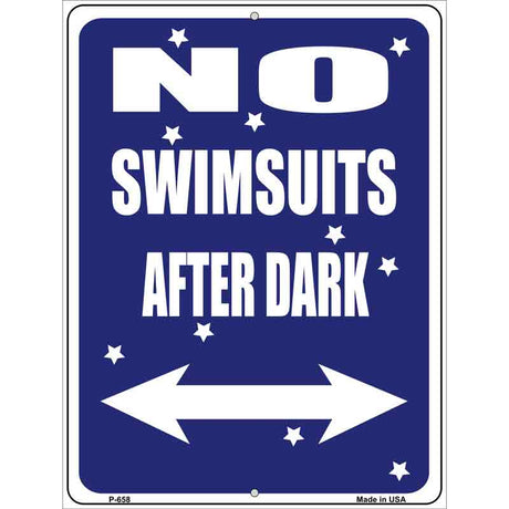 No Swimsuits After Dark Metal Novelty Parking Sign 9" x 12" (P)