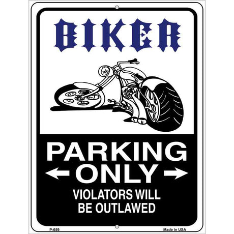 Biker Parking Only Outlawed Metal Novelty Parking Sign 9" x 12" (P)