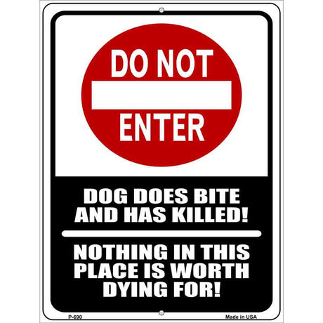 Do Not Enter Dog Bites Metal Novelty Parking Sign 9" x 12" (P)