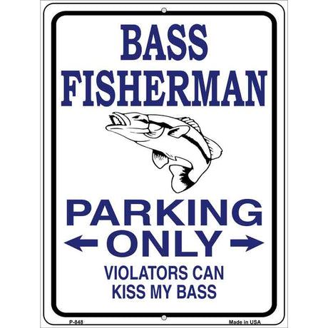 Bass Fisherman Parking Only Metal Novelty Parking Sign 9" x 12" (P)