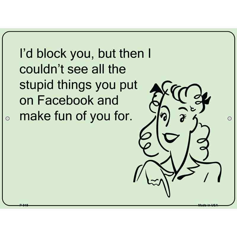 Stupid Things On Facebook E-Cards Metal Novelty Parking Sign 9" x 12" (P)