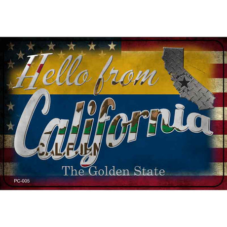 Hello From California Novelty Metal Postcard PC-005