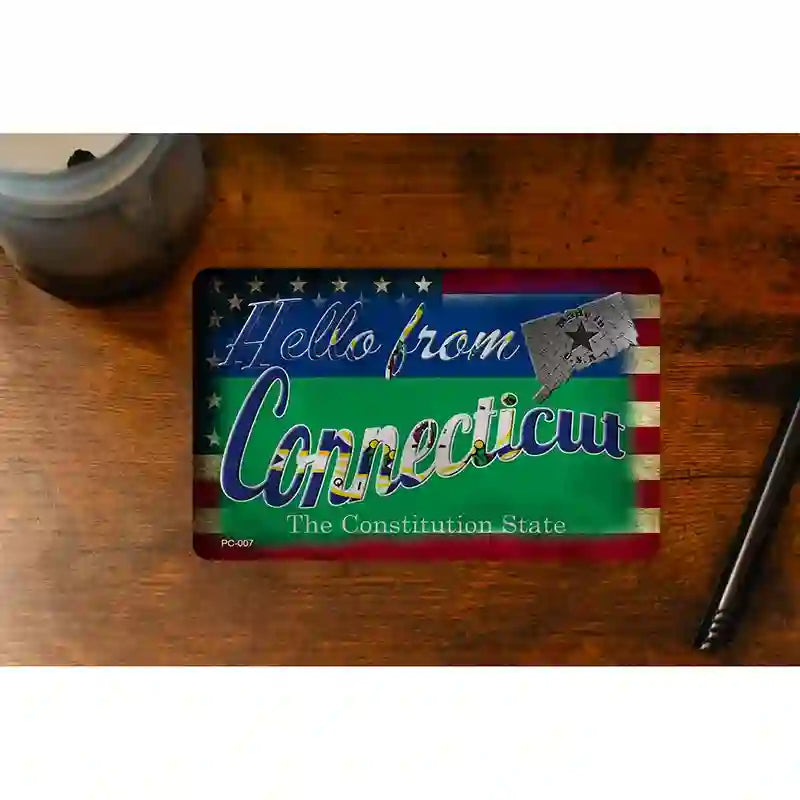 Hello From Connecticut Novelty Metal Postcard PC-007