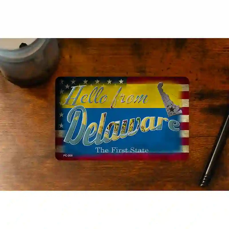 Hello From Delaware Novelty Metal Postcard PC-008