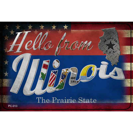 Hello From Illinois Novelty Metal Postcard PC-013