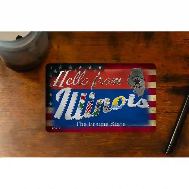 Hello From Illinois Novelty Metal Postcard PC-013