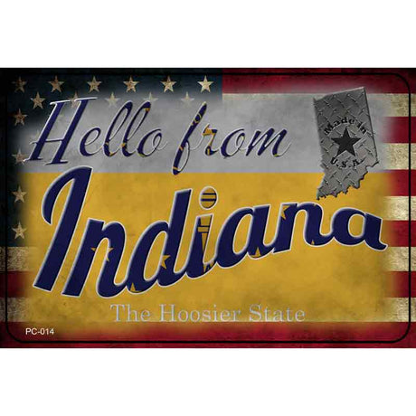 Hello From Indiana Novelty Metal Postcard PC-014