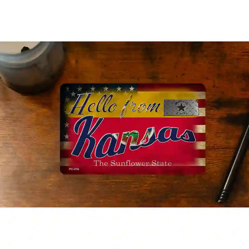 Hello From Kansas Novelty Metal Postcard PC-016