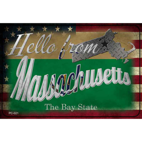 Hello From Massachusetts Novelty Metal Postcard PC-021