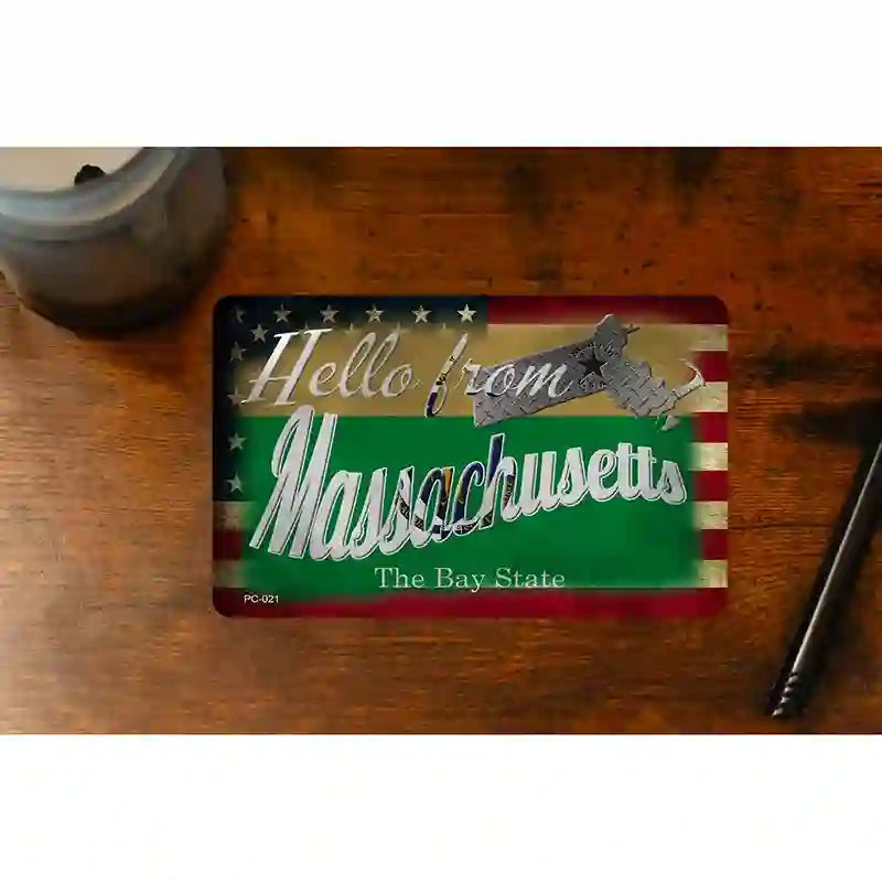 Hello From Massachusetts Novelty Metal Postcard PC-021