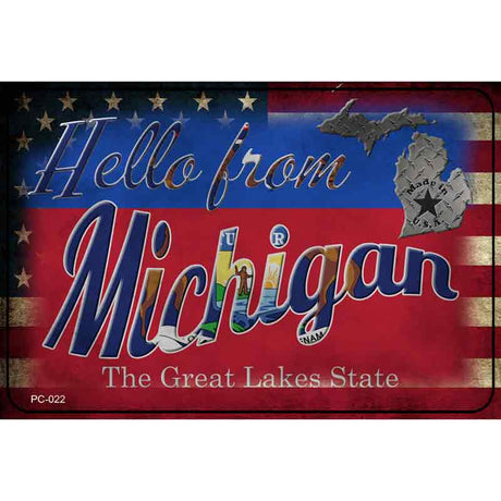 Hello From Michigan Novelty Metal Postcard PC-022