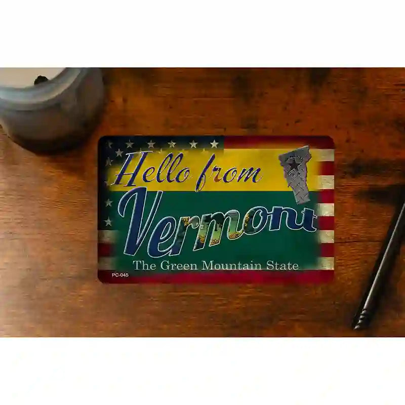 Hello From Vermont Novelty Metal Postcard PC-045