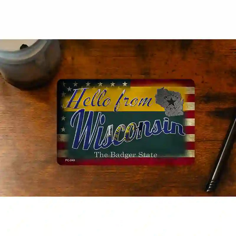 Hello From Wisconsin Novelty Metal Postcard PC-049