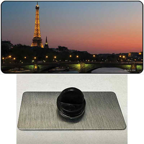 Eiffel Tower Night With River and Bridge Novelty Metal Hat Pin