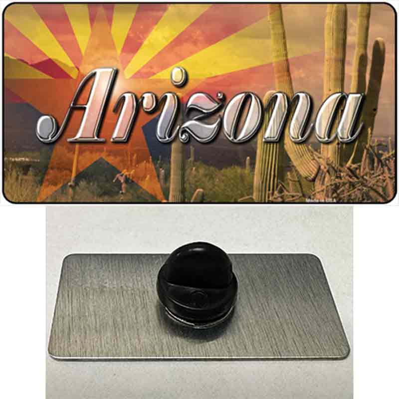 Arizona State Flag Overlay On Cactus Novelty Metal Hat Pin