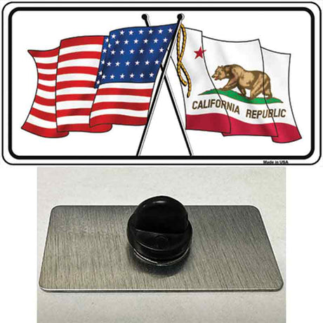 California Crossed US Flag Novelty Metal Hat Pin