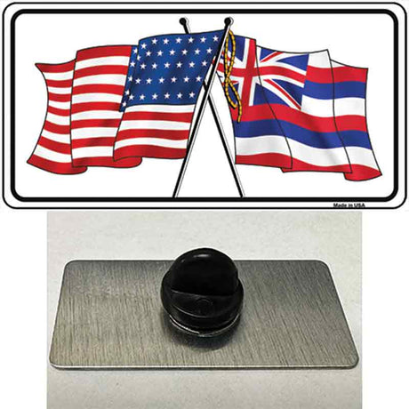 Hawaii Crossed US Flag Novelty Metal Hat Pin