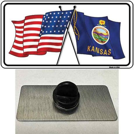 Kansas Crossed US Flag Novelty Metal Hat Pin