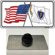 Massachusetts Crossed US Flag Novelty Metal Hat Pin