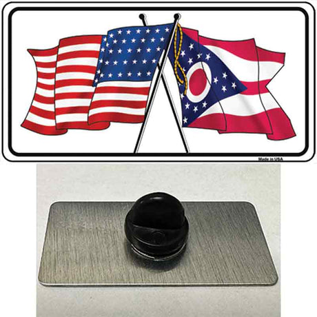 Ohio Crossed US Flag Novelty Metal Hat Pin