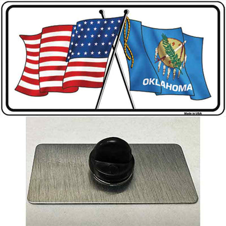 Oklahoma Crossed US Flag Novelty Metal Hat Pin